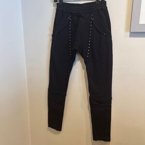 Black Track‎ Pants with Studded Details and Tapered Legs